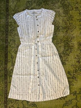 LOFT White Striped Midi Dress